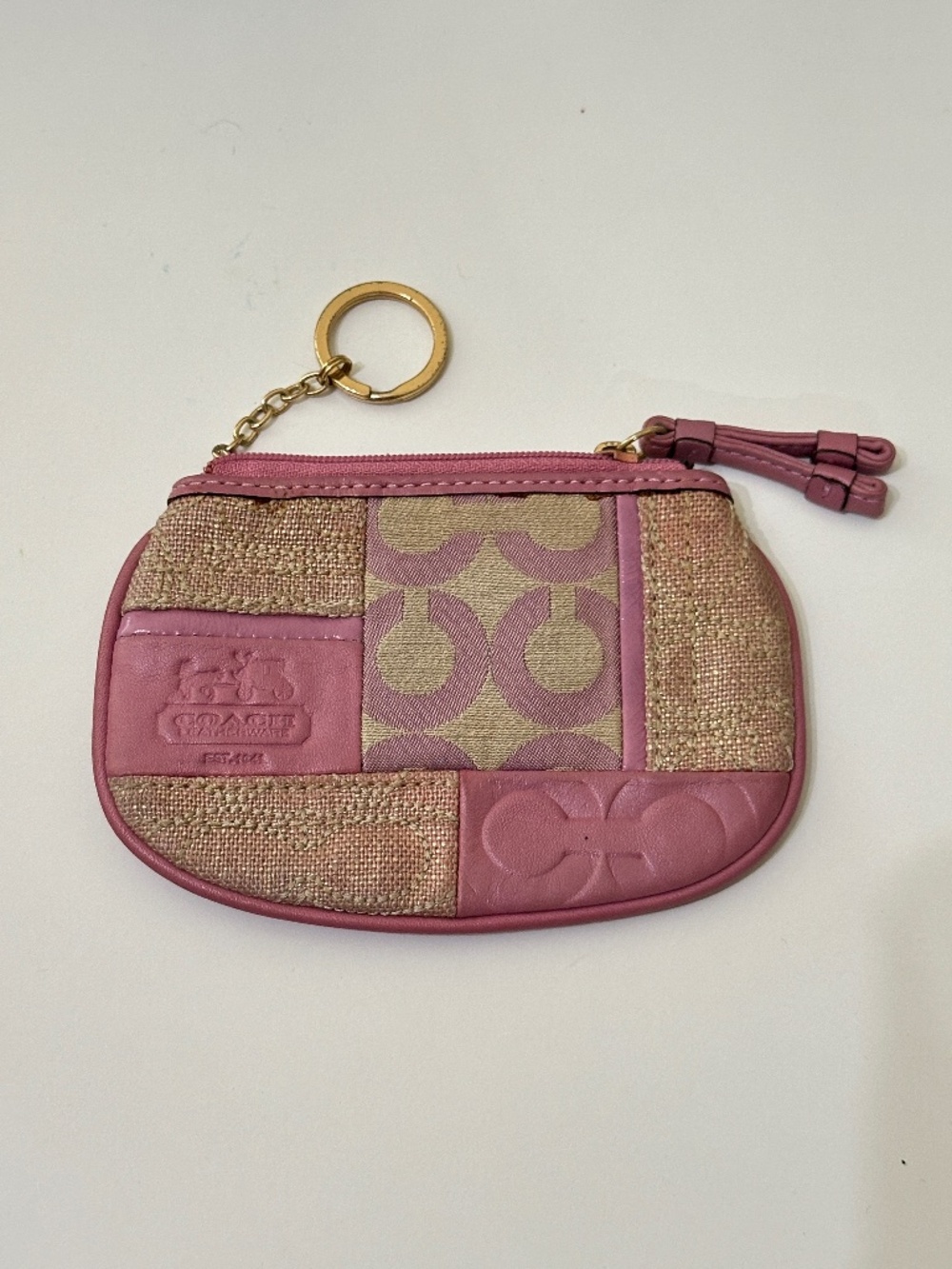 Rare Vintage Coach Wristlet Patchwork Pink Signature Leather Multiple Patterns